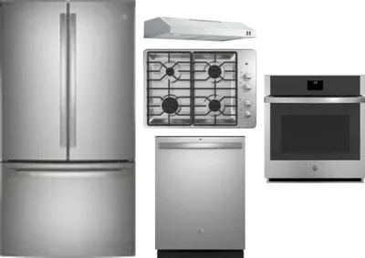 5 Piece Package Includes Refrigerator, Cooktop, Wall Oven, Hood And Dishwasher