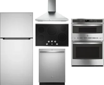5 Piece Package Includes Refrigerator, Cooktop, Wall Oven, Hood And Dishwasher