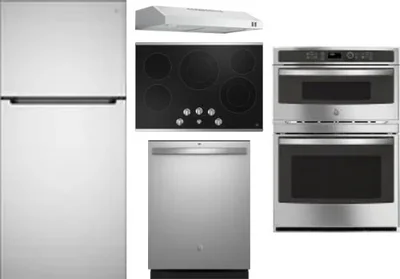 5 Piece Package Includes Refrigerator, Cooktop, Wall Oven, Hood And Dishwasher