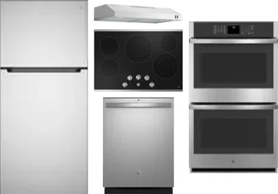 5 Piece Package Includes Refrigerator, Cooktop, Wall Oven, Hood And Dishwasher