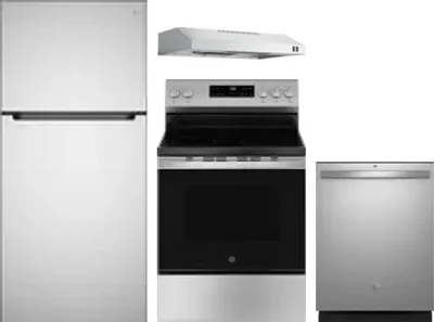 4 Piece Package Includes Refrigerator, Range, Hood And Dishwasher