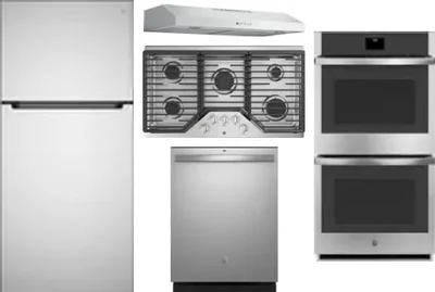 5 Piece Package Includes Refrigerator, Cooktop, Wall Oven, Hood And Dishwasher