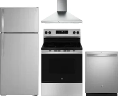 4 Piece Package Includes Refrigerator, Range, Hood And Dishwasher