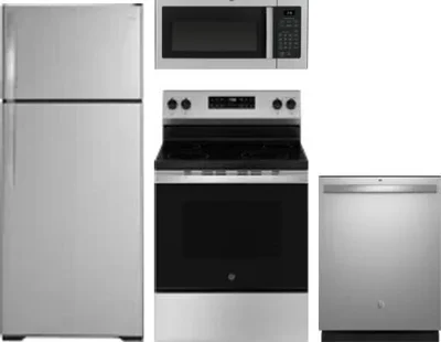 4 Piece Package Includes Refrigerator, Range, Microwave And Dishwasher