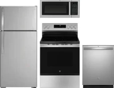 4 Piece Package Includes Refrigerator, Range, Microwave And Dishwasher
