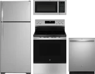 4 Piece Package Includes Refrigerator, Range, Microwave And Dishwasher