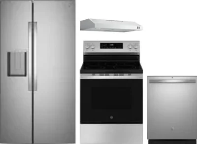 4 Piece Package Includes Refrigerator, Range, Hood And Dishwasher