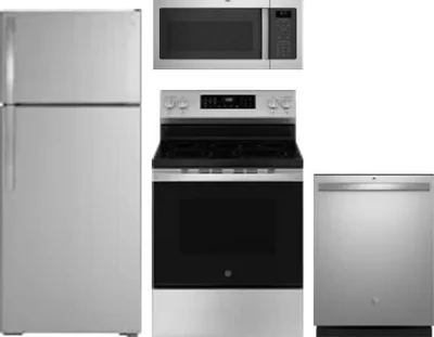 4 Piece Package Includes Refrigerator, Range, Microwave And Dishwasher