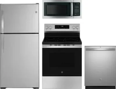 4 Piece Package Includes Refrigerator, Range, Microwave And Dishwasher