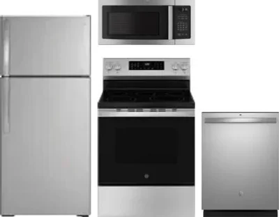 4 Piece Package Includes Refrigerator, Range, Microwave And Dishwasher