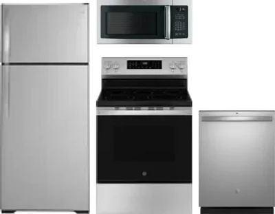 4 Piece Package Includes Refrigerator, Range, Microwave And Dishwasher