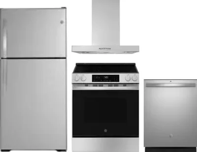 4 Piece Package Includes Refrigerator, Range, Hood And Dishwasher