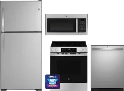 4 Piece Package Includes Refrigerator, Range, Microwave And Dishwasher