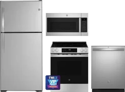 4 Piece Package Includes Refrigerator, Range, Microwave And Dishwasher