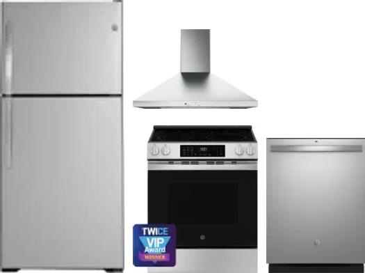 4 Piece Package Includes Refrigerator, Range, Hood And Dishwasher