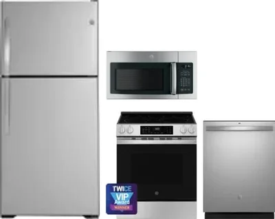 4 Piece Package Includes Refrigerator, Range, Microwave And Dishwasher