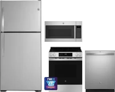 4 Piece Package Includes Refrigerator, Range, Microwave And Dishwasher