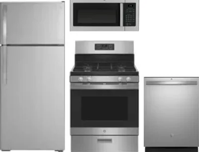 4 Piece Package Includes Refrigerator, Range, Microwave And Dishwasher