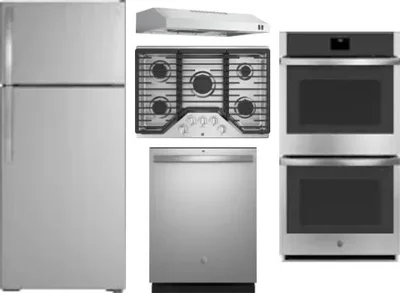 5 Piece Package Includes Refrigerator, Cooktop, Wall Oven, Hood And Dishwasher