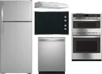 5 Piece Package Includes Refrigerator, Cooktop, Wall Oven, Hood And Dishwasher