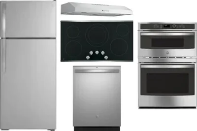 5 Piece Package Includes Refrigerator, Cooktop, Wall Oven, Hood And Dishwasher