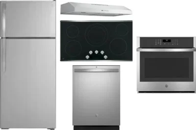 5 Piece Package Includes Refrigerator, Cooktop, Wall Oven, Hood And Dishwasher