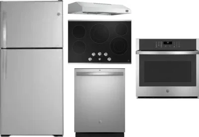 5 Piece Package Includes Refrigerator, Cooktop, Wall Oven, Hood And Dishwasher