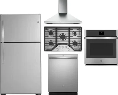 5 Piece Package Includes Refrigerator, Cooktop, Wall Oven, Hood And Dishwasher
