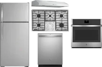 5 Piece Package Includes Refrigerator, Cooktop, Wall Oven, Hood And Dishwasher