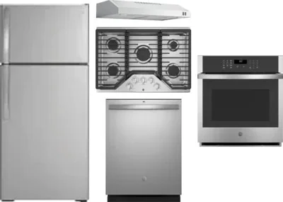 5 Piece Package Includes Refrigerator, Cooktop, Wall Oven, Hood And Dishwasher