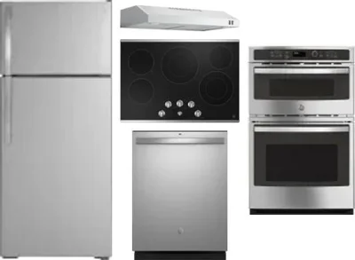 5 Piece Package Includes Refrigerator, Cooktop, Wall Oven, Hood And Dishwasher