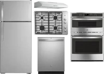 5 Piece Package Includes Refrigerator, Cooktop, Wall Oven, Hood And Dishwasher