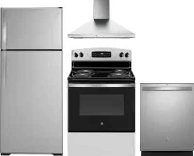 4 Piece Package Includes Refrigerator, Range, Hood And Dishwasher