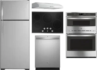 5 Piece Package Includes Refrigerator, Cooktop, Wall Oven, Hood And Dishwasher