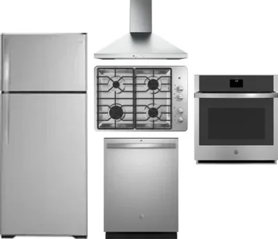 5 Piece Package Includes Refrigerator, Cooktop, Wall Oven, Hood And Dishwasher