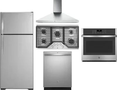 5 Piece Package Includes Refrigerator, Cooktop, Wall Oven, Hood And Dishwasher