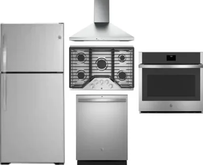 5 Piece Package Includes Refrigerator, Cooktop, Wall Oven, Hood And Dishwasher