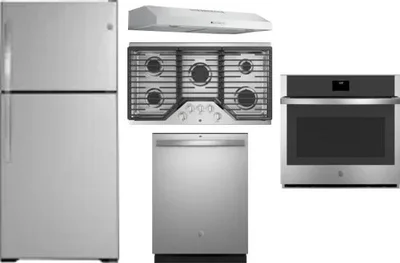 5 Piece Package Includes Refrigerator, Cooktop, Wall Oven, Hood And Dishwasher