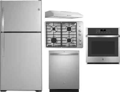 5 Piece Package Includes Refrigerator, Cooktop, Wall Oven, Hood And Dishwasher