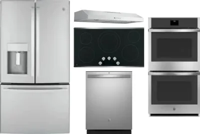 5 Piece Package Includes Refrigerator, Cooktop, Wall Oven, Hood And Dishwasher