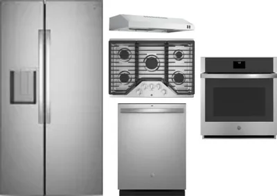 5 Piece Package Includes Refrigerator, Cooktop, Wall Oven, Hood And Dishwasher
