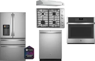 5 Piece Package Includes Refrigerator, Cooktop, Wall Oven, Hood And Dishwasher