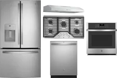 5 Piece Package Includes Refrigerator, Cooktop, Wall Oven, Hood And Dishwasher