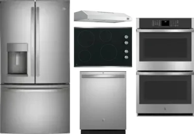 5 Piece Package Includes Refrigerator, Cooktop, Wall Oven, Hood And Dishwasher