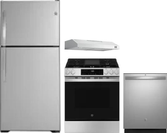 4 Piece Package Includes Refrigerator, Range, Hood And Dishwasher