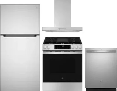 4 Piece Package Includes Refrigerator, Range, Hood And Dishwasher