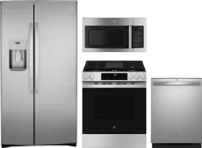 4 Piece Package Includes Refrigerator, Range, Microwave And Dishwasher