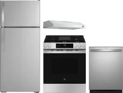 4 Piece Package Includes Refrigerator, Range, Hood And Dishwasher