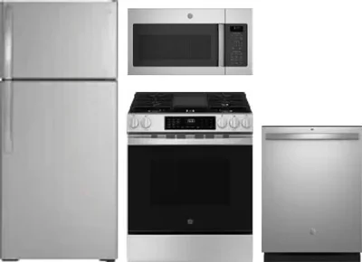 4 Piece Package Includes Refrigerator, Range, Microwave And Dishwasher