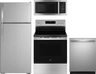 4 Piece Package Includes Refrigerator, Range, Microwave And Dishwasher